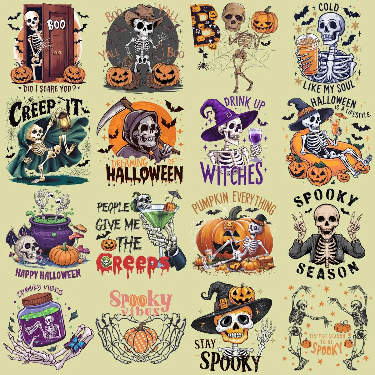 19 Funny Skelton Halloween Designs Bundle PNG