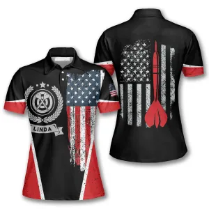 3D All Over Print Darts USA Flag Emblem Custom Darts Polo Shirts for Women, Flag Shirt