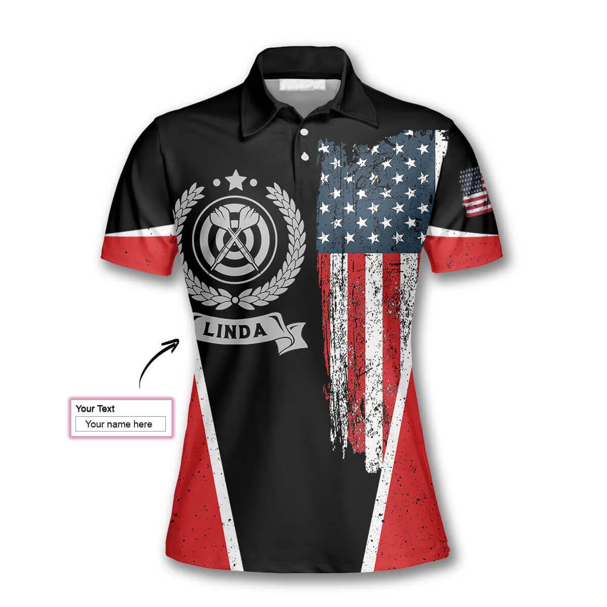 3D All Over Print Darts USA Flag Emblem Custom Darts Polo Shirts for Women, Flag Shirt