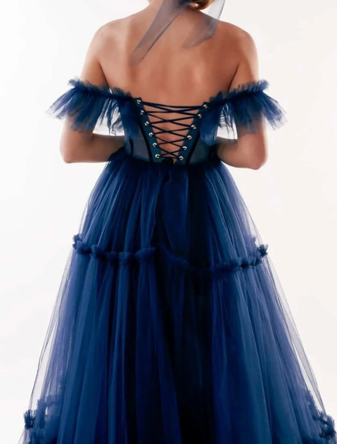 A-Line Prom Dresses Elegant Dress Wedding Guest Prom Floor Length Short Sleeve Off Shoulder Tulle with Pleats Ruffles