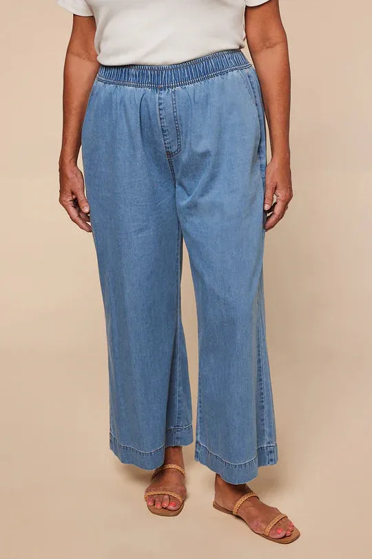 ADRIFT BREEZY CHAMBRAY CROPPED PANT