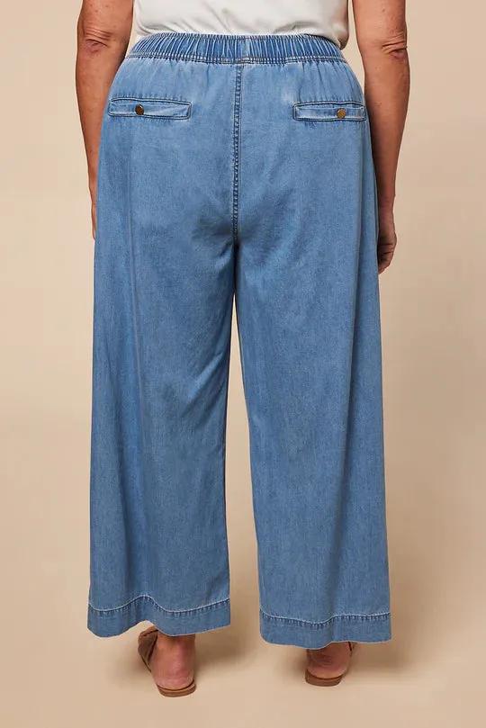 ADRIFT BREEZY CHAMBRAY CROPPED PANT