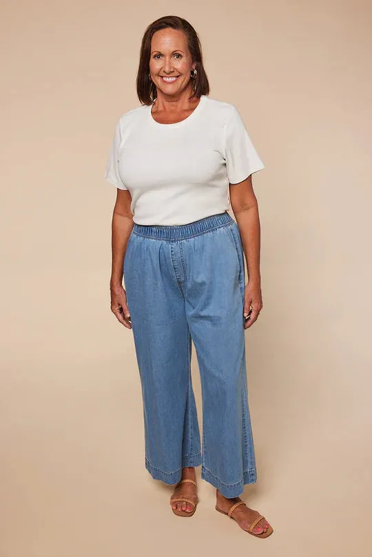 ADRIFT BREEZY CHAMBRAY CROPPED PANT