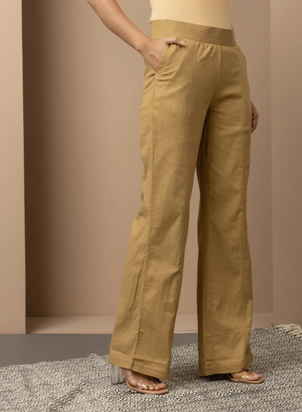 Akiya Golden Cotton Linen Relaxed Fit Pants for Women