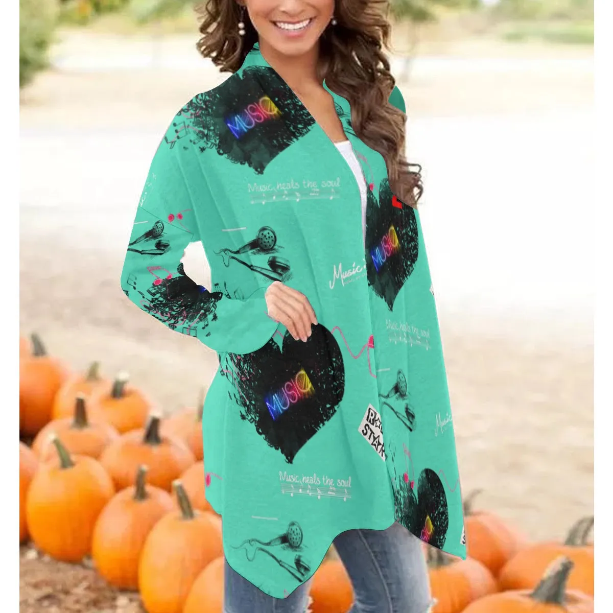 All-Over Print Women's Cardigan With Long Sleeve music themed