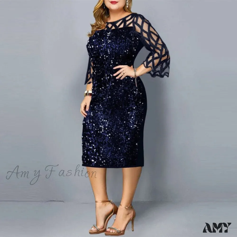 Amy Fashion - Elegant Sequin Mesh Casual Dresses