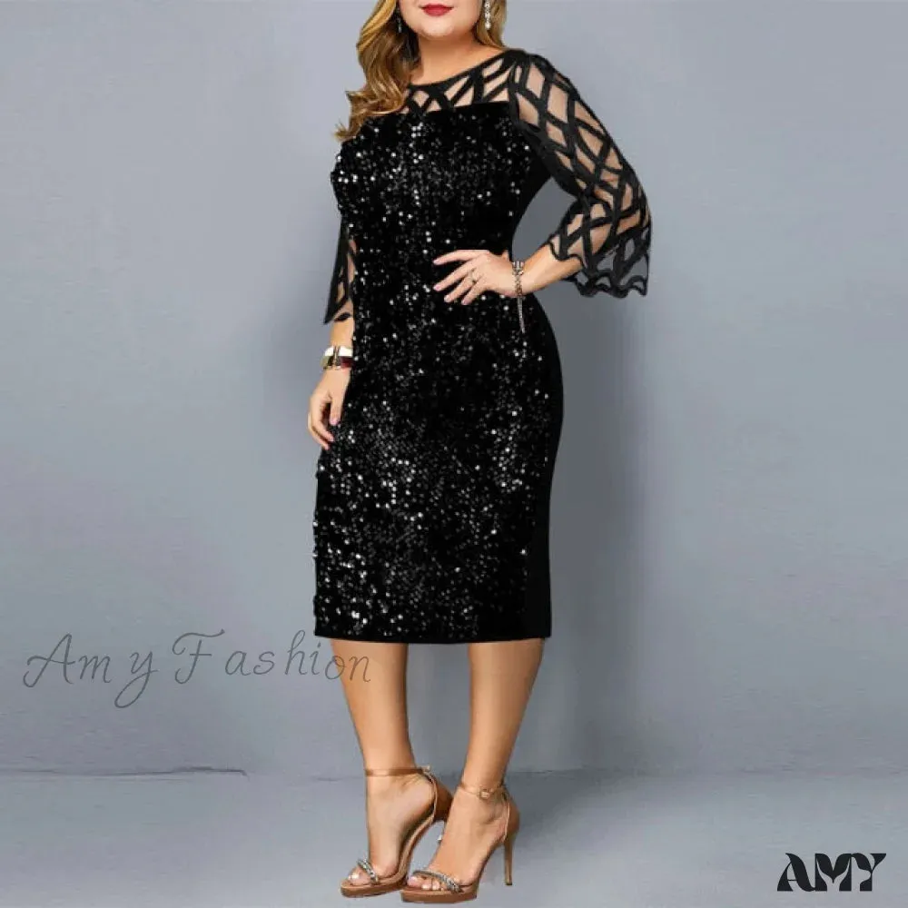 Amy Fashion - Elegant Sequin Mesh Casual Dresses