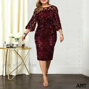 Amy Fashion - Elegant Sequin Mesh Casual Dresses