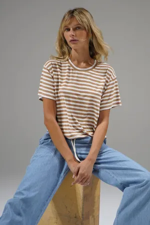 Ava Striped Tee - Camel Stripe