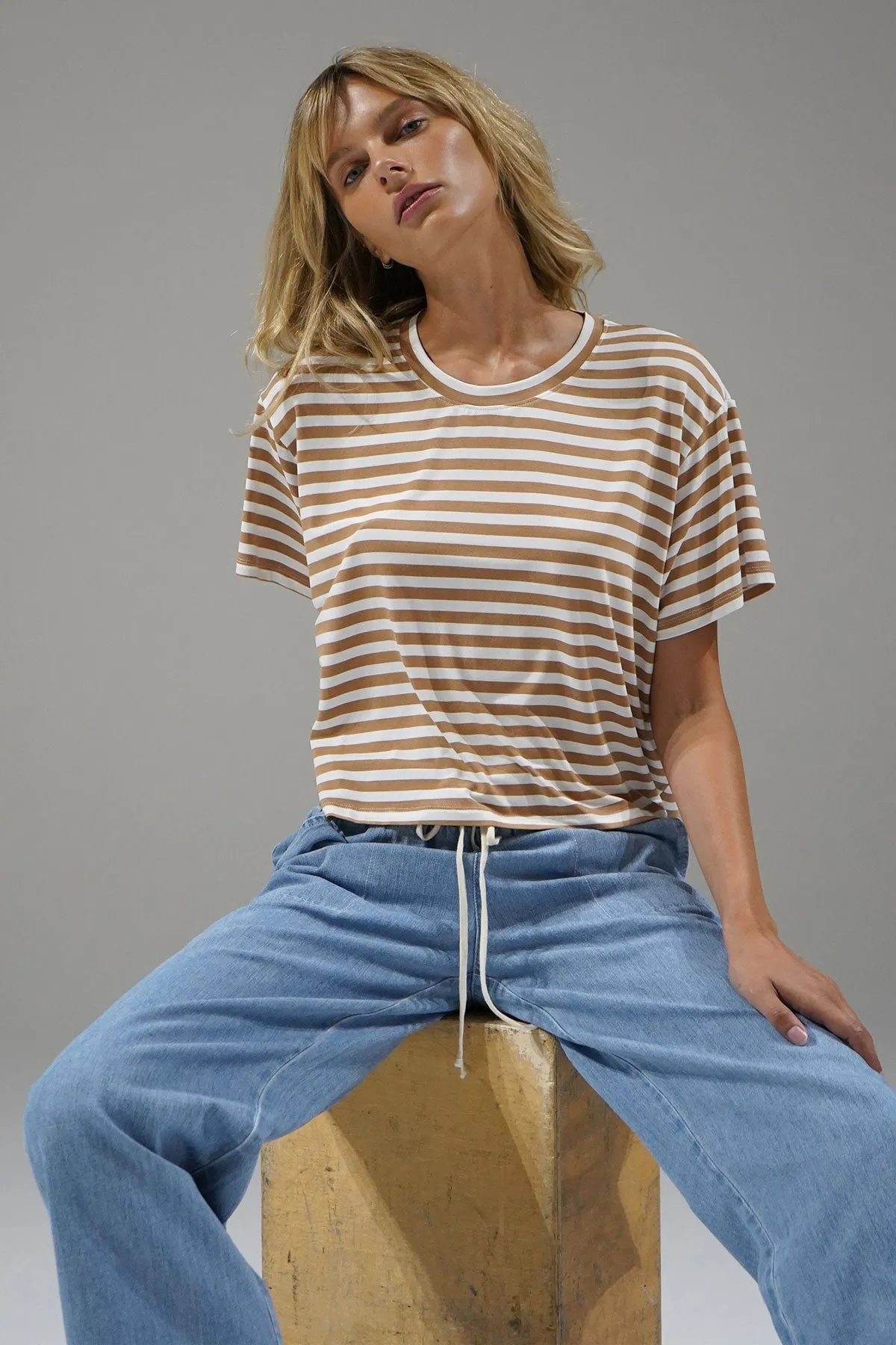 Ava Striped Tee - Camel Stripe