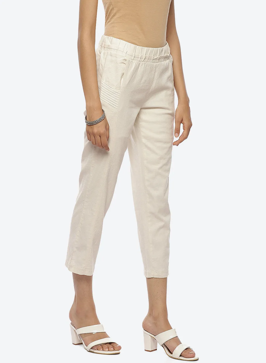 Ayeza White Classic Fit Pants for Women