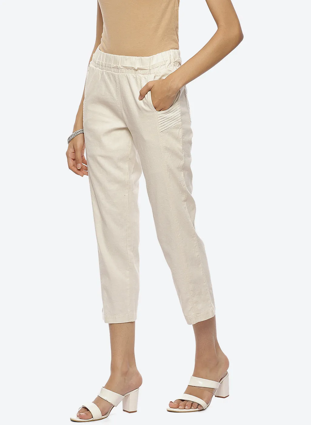 Ayeza White Classic Fit Pants for Women