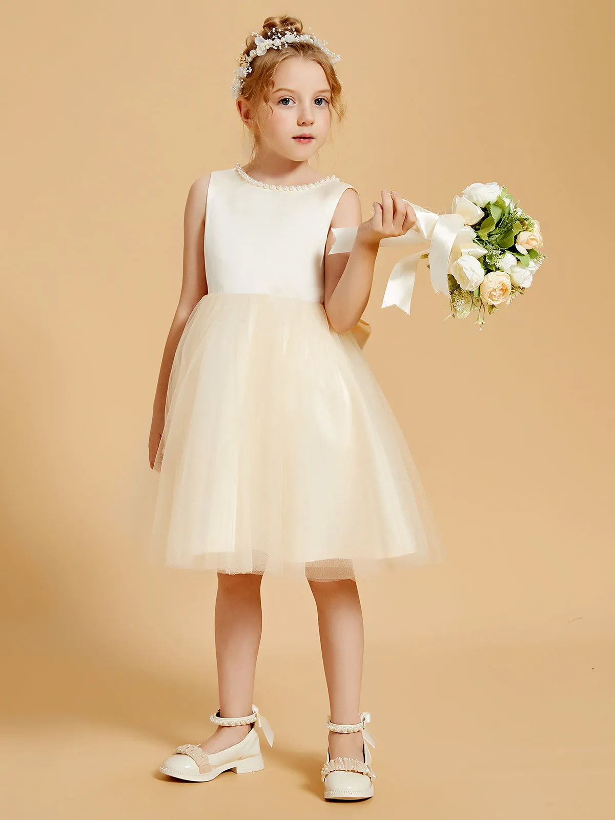 Beaded Elegant Flower Girl Dresses with Open Back