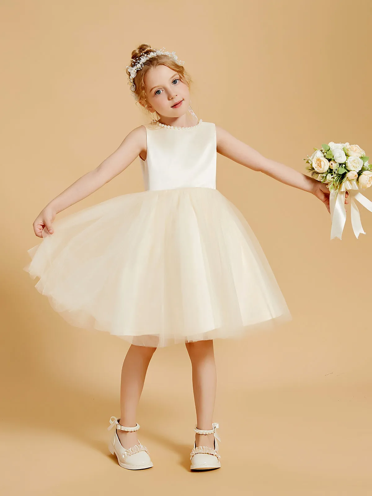 Beaded Elegant Flower Girl Dresses with Open Back