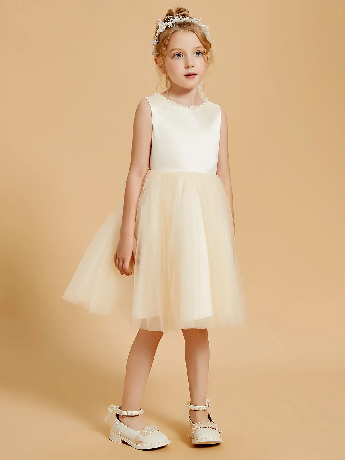 Beaded Elegant Flower Girl Dresses with Open Back