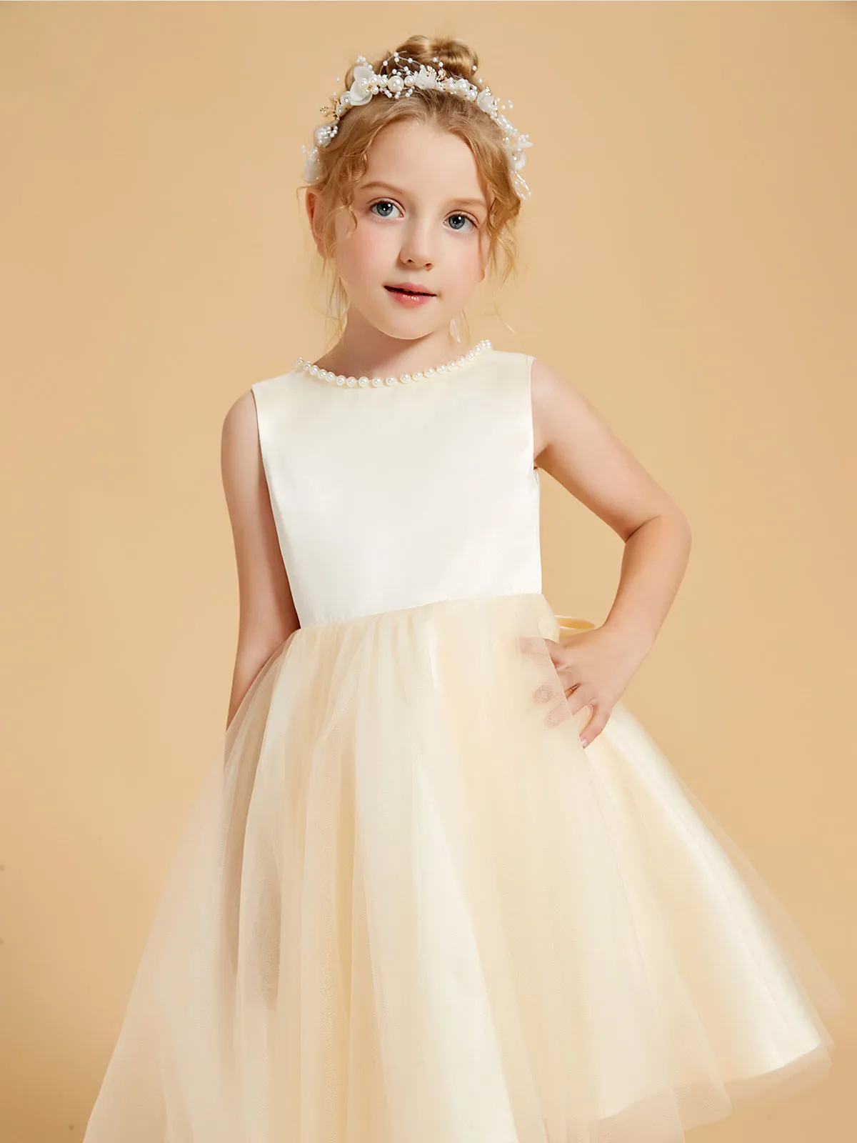 Beaded Elegant Flower Girl Dresses with Open Back