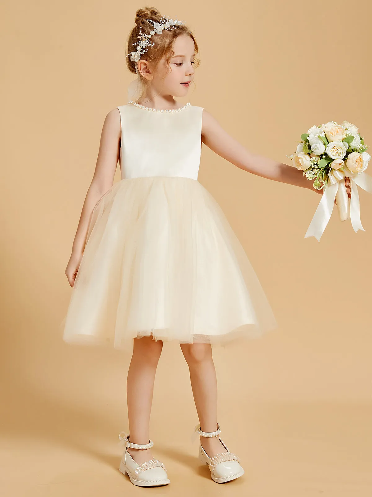 Beaded Elegant Flower Girl Dresses with Open Back