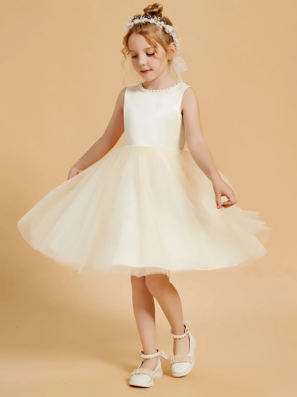 Beaded Elegant Flower Girl Dresses with Open Back