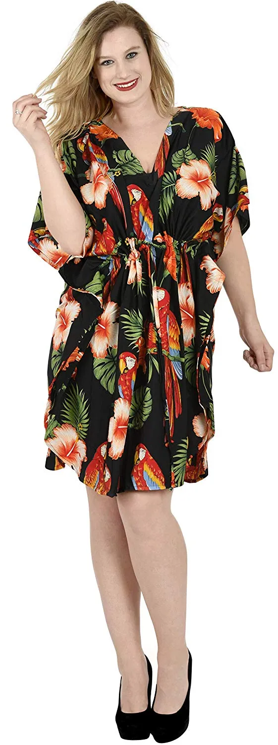 Bikini Cover up Dress Aloha Drawstring V Neck Swimsuit Womens Caftans BeachWear