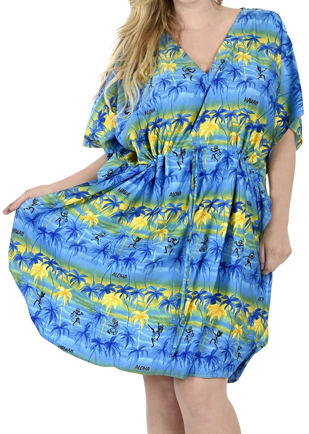 Bikini Cover up Dress Aloha Drawstring V Neck Swimsuit Womens Caftans BeachWear