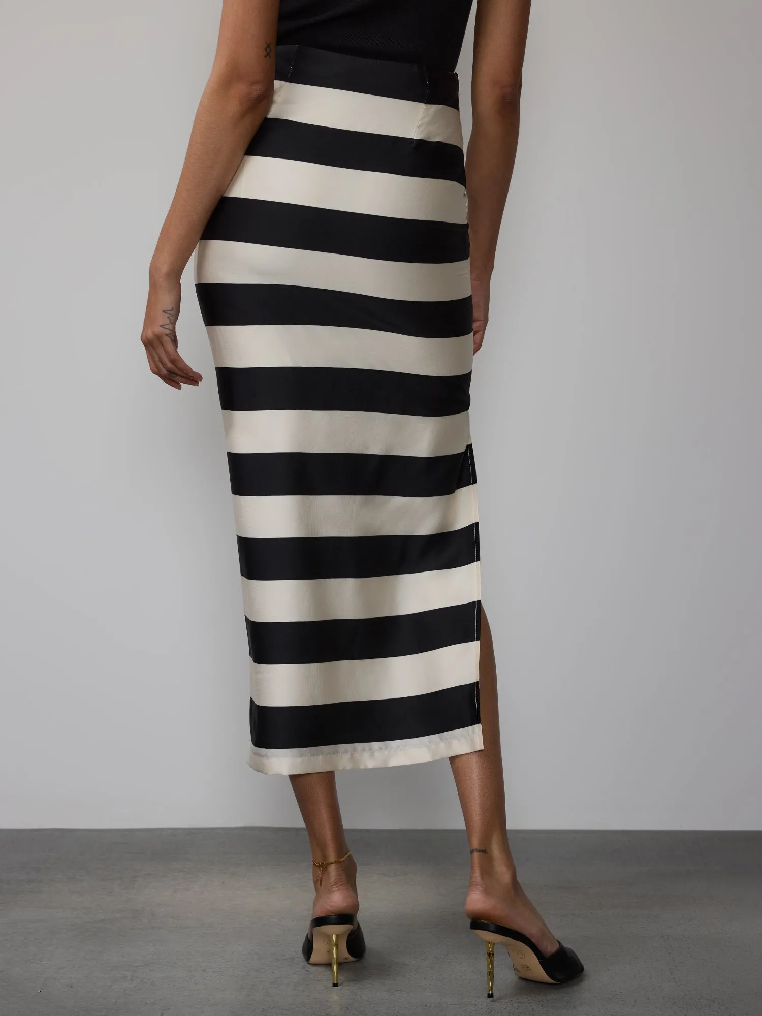 Black and White Satin Stripe Skirt