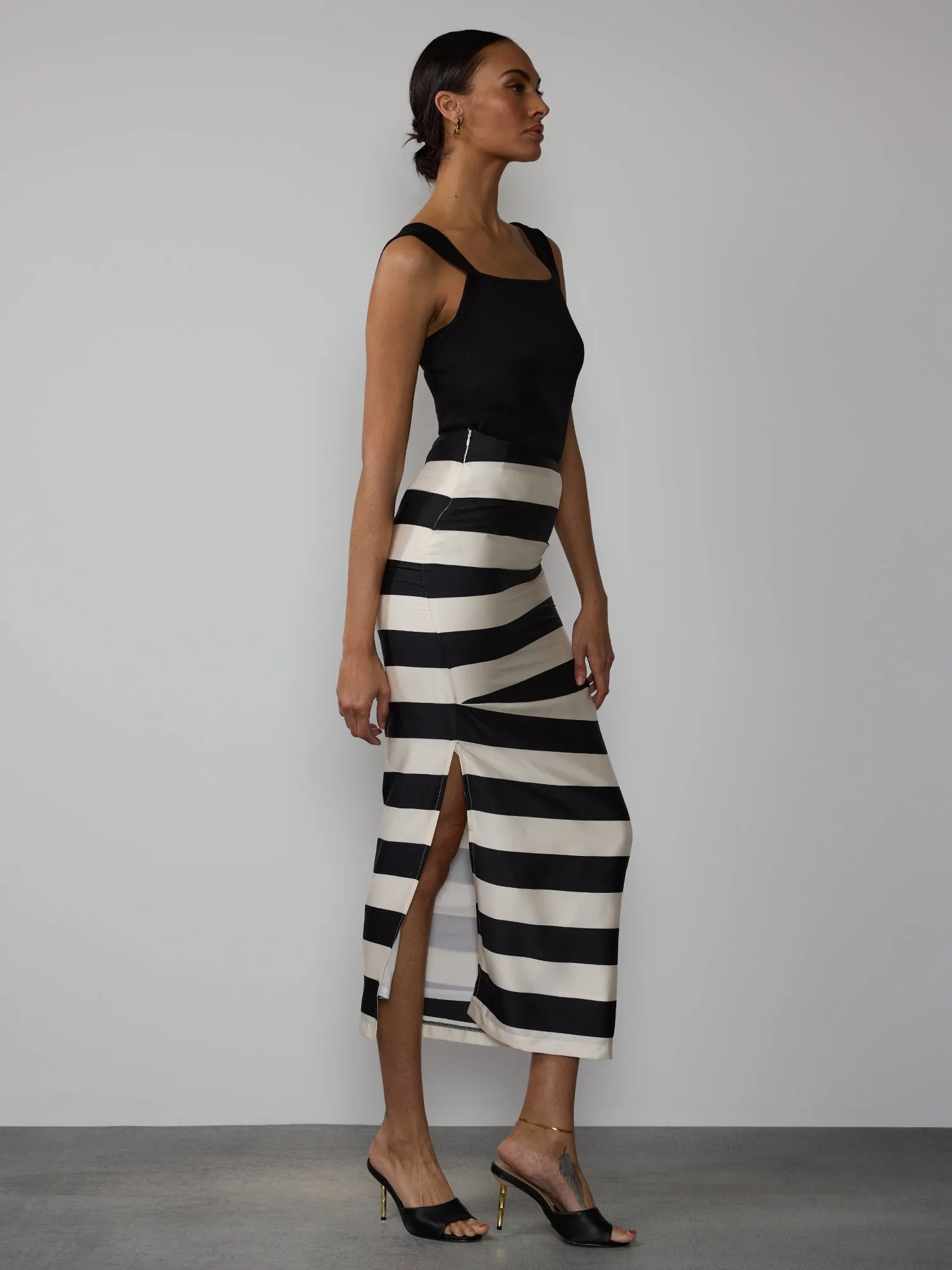 Black and White Satin Stripe Skirt