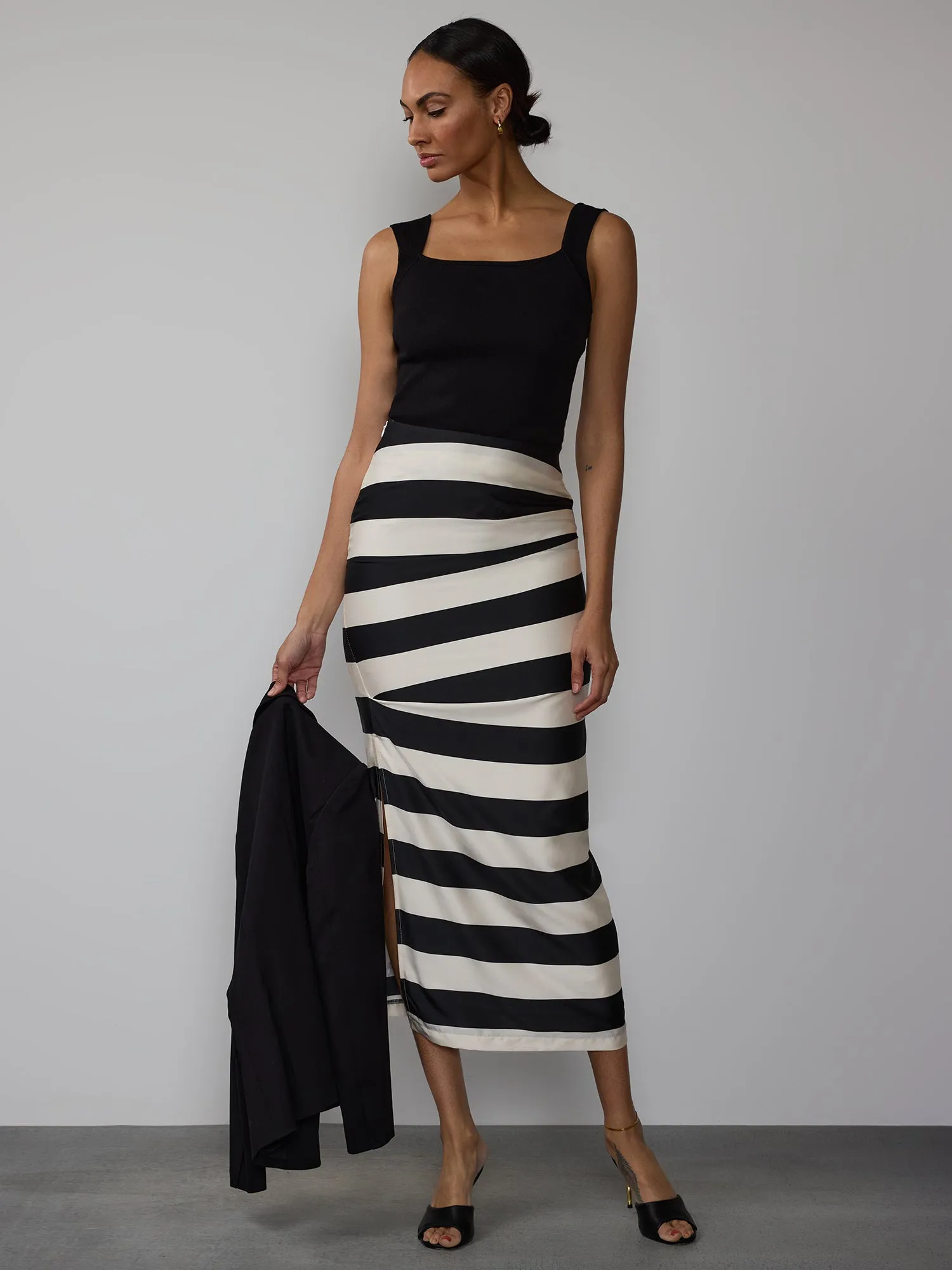 Black and White Satin Stripe Skirt