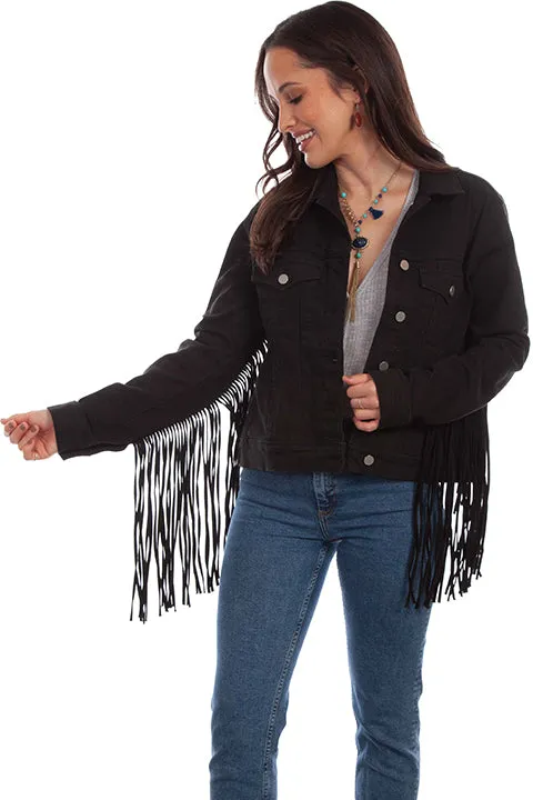 Black Fringe Denim Jacket at Bourbon Cowgirl