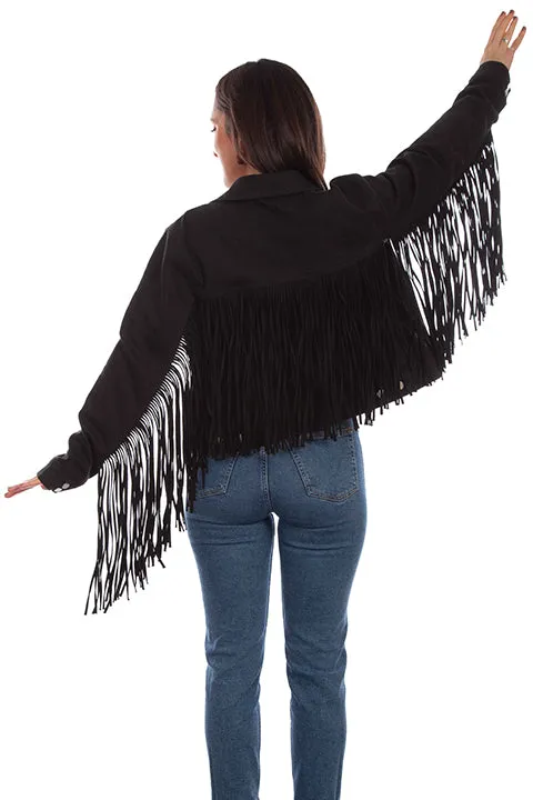 Black Fringe Denim Jacket at Bourbon Cowgirl