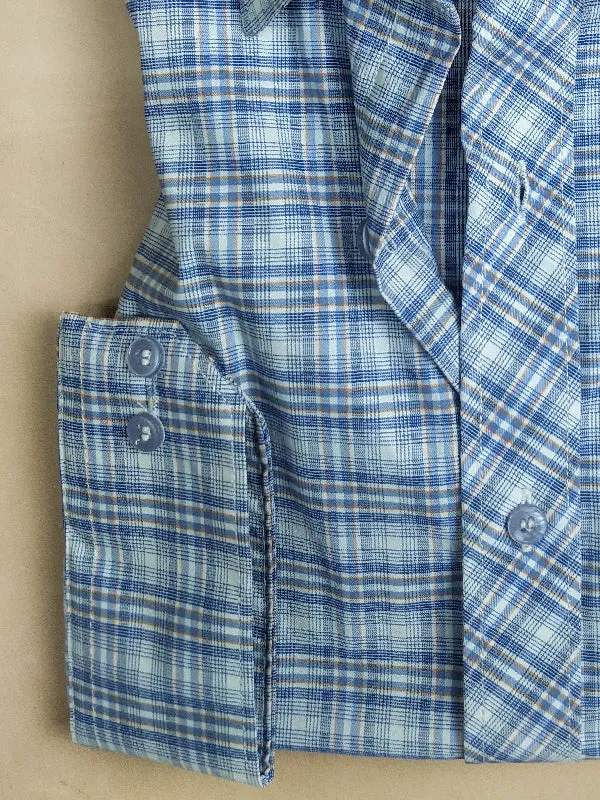 Blue Checks Formal Dress Shirt For Men MFS88