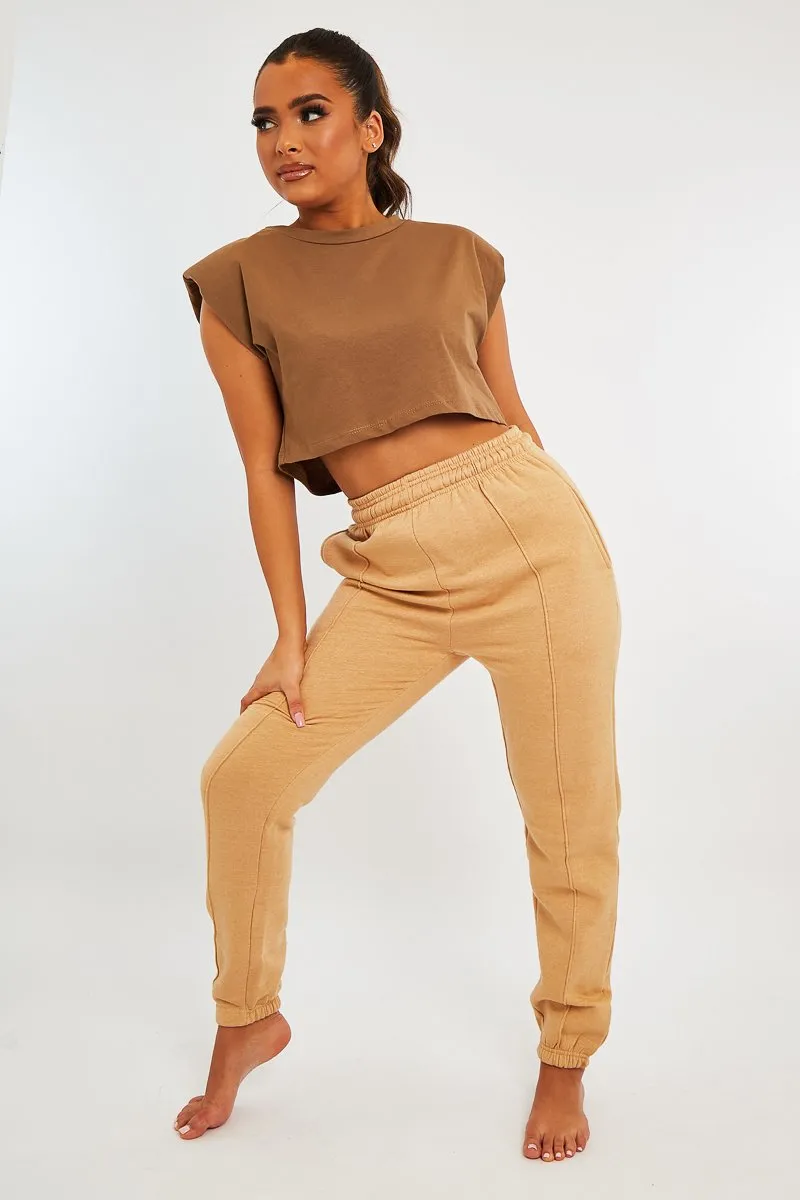 Camel Front Piping Joggers - Jordyn