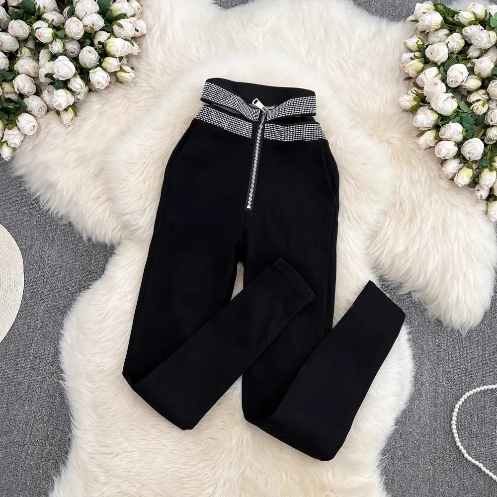 Casual diamond trousers pants black pants for women   S4183