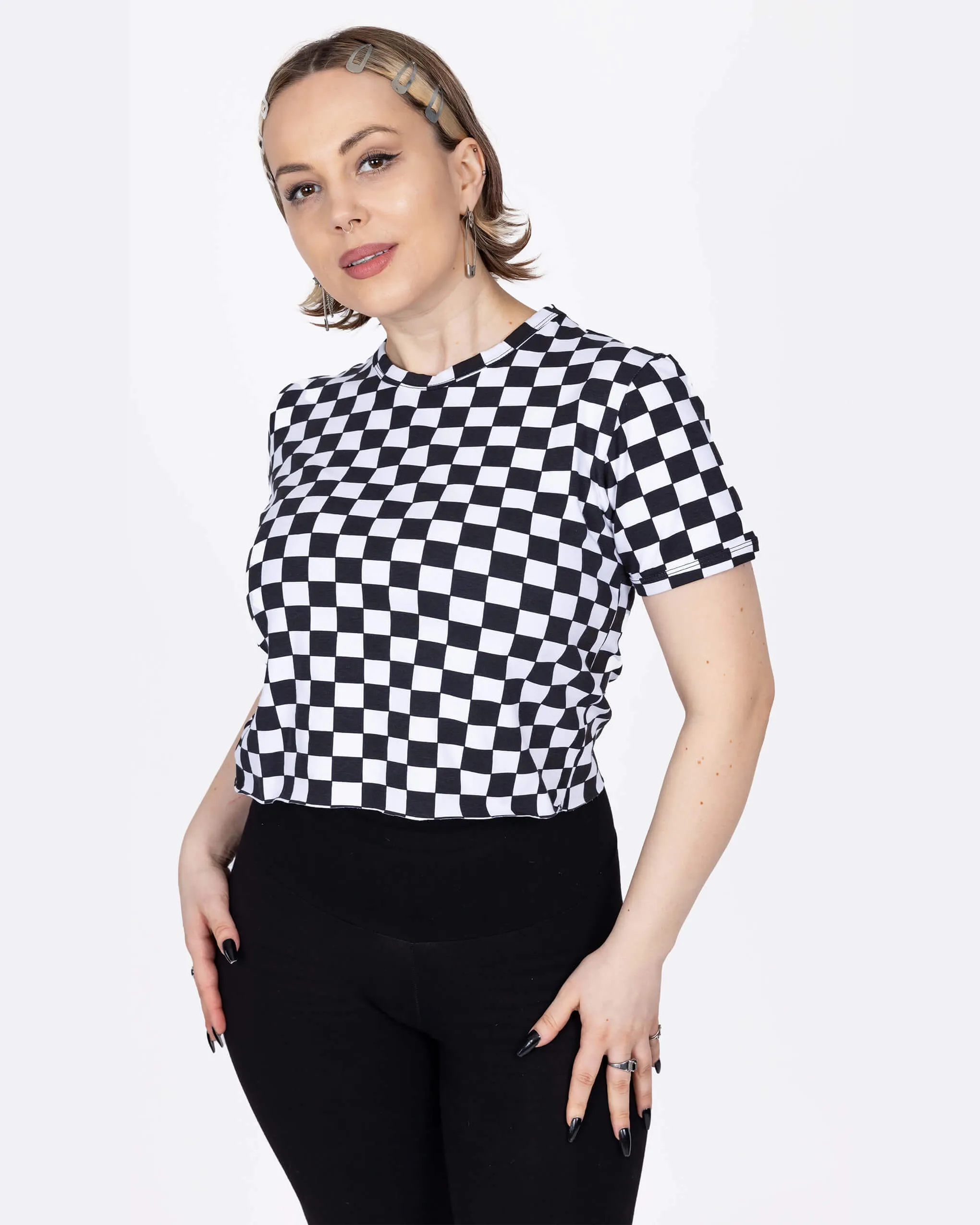 Checkerboard Short Sleeve Crop Tee