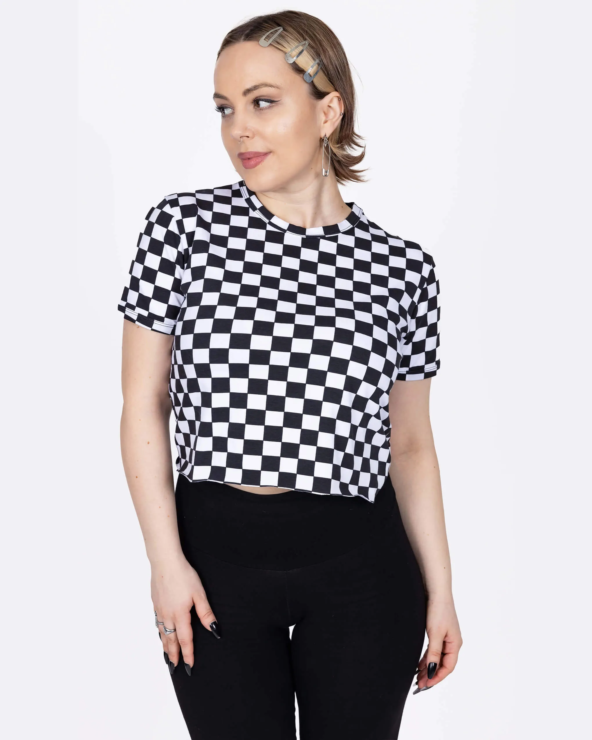 Checkerboard Short Sleeve Crop Tee