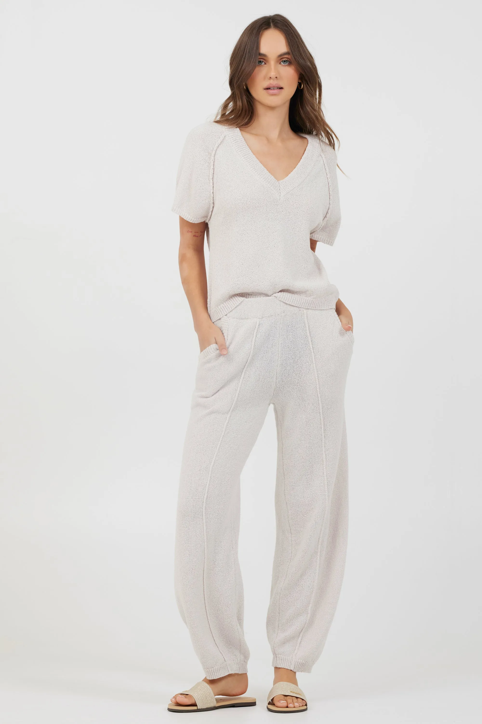 Coconut Relaxed Rib Knit Pants