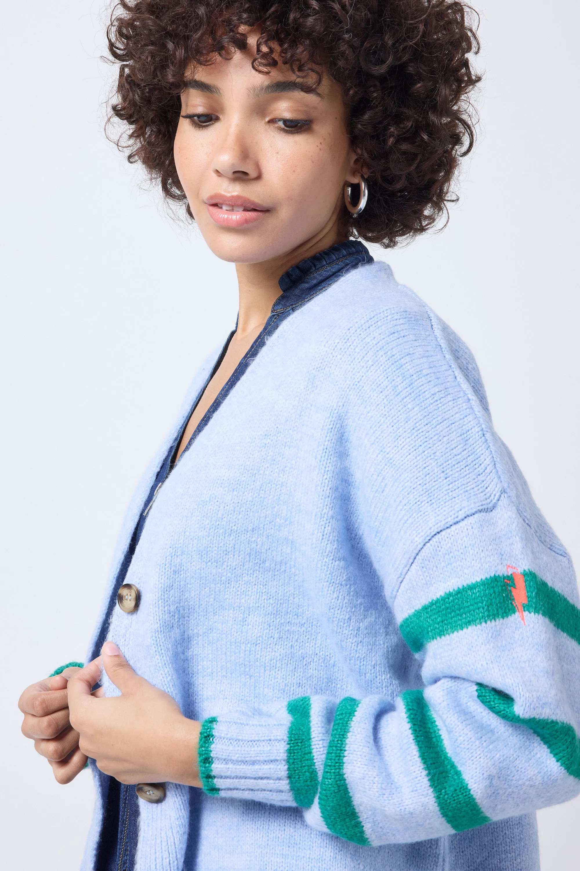 COMING SOON: Light Blue and Green Stripe Cardigan