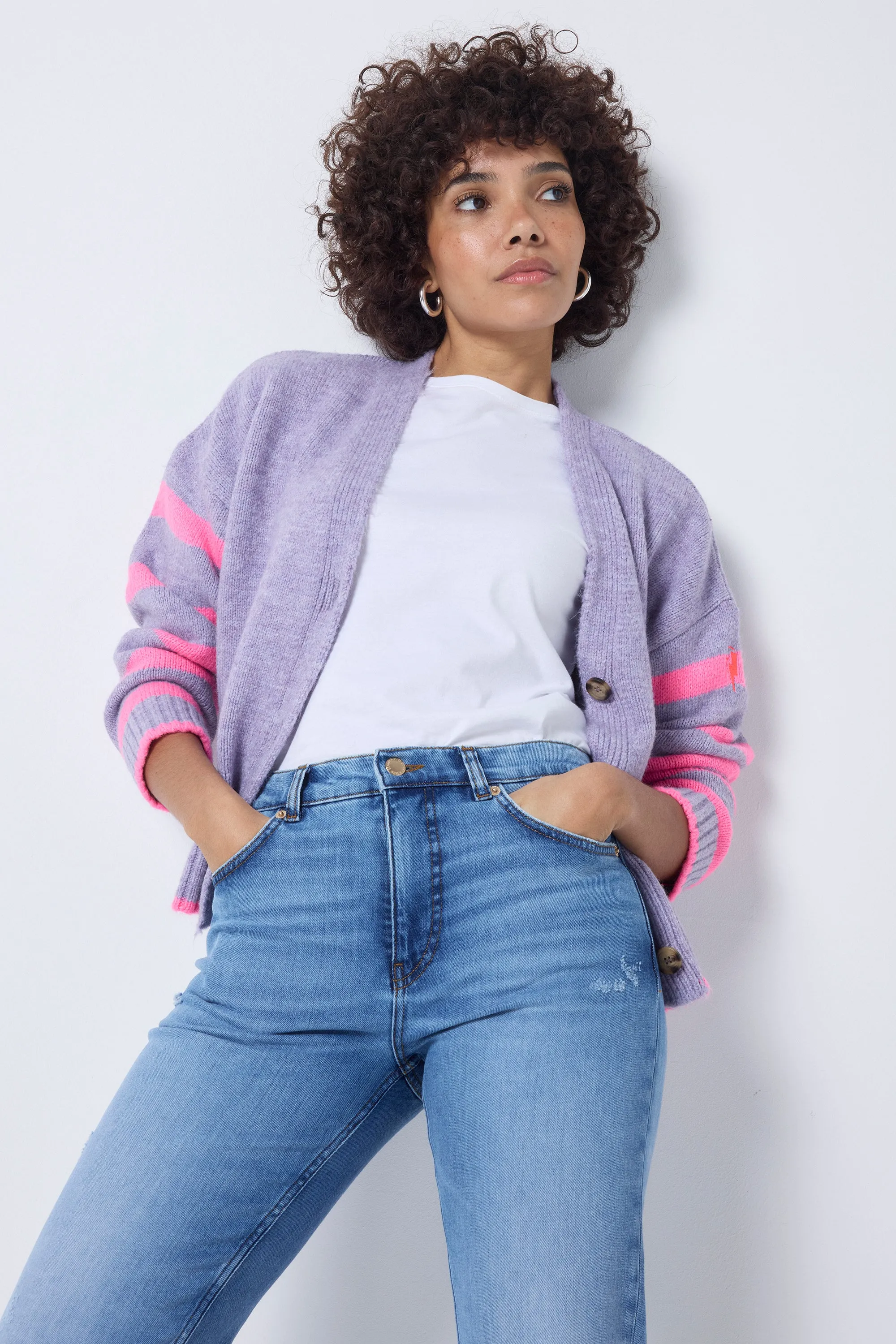 COMING SOON: Lilac and Neon Pink Stripe Cardigan