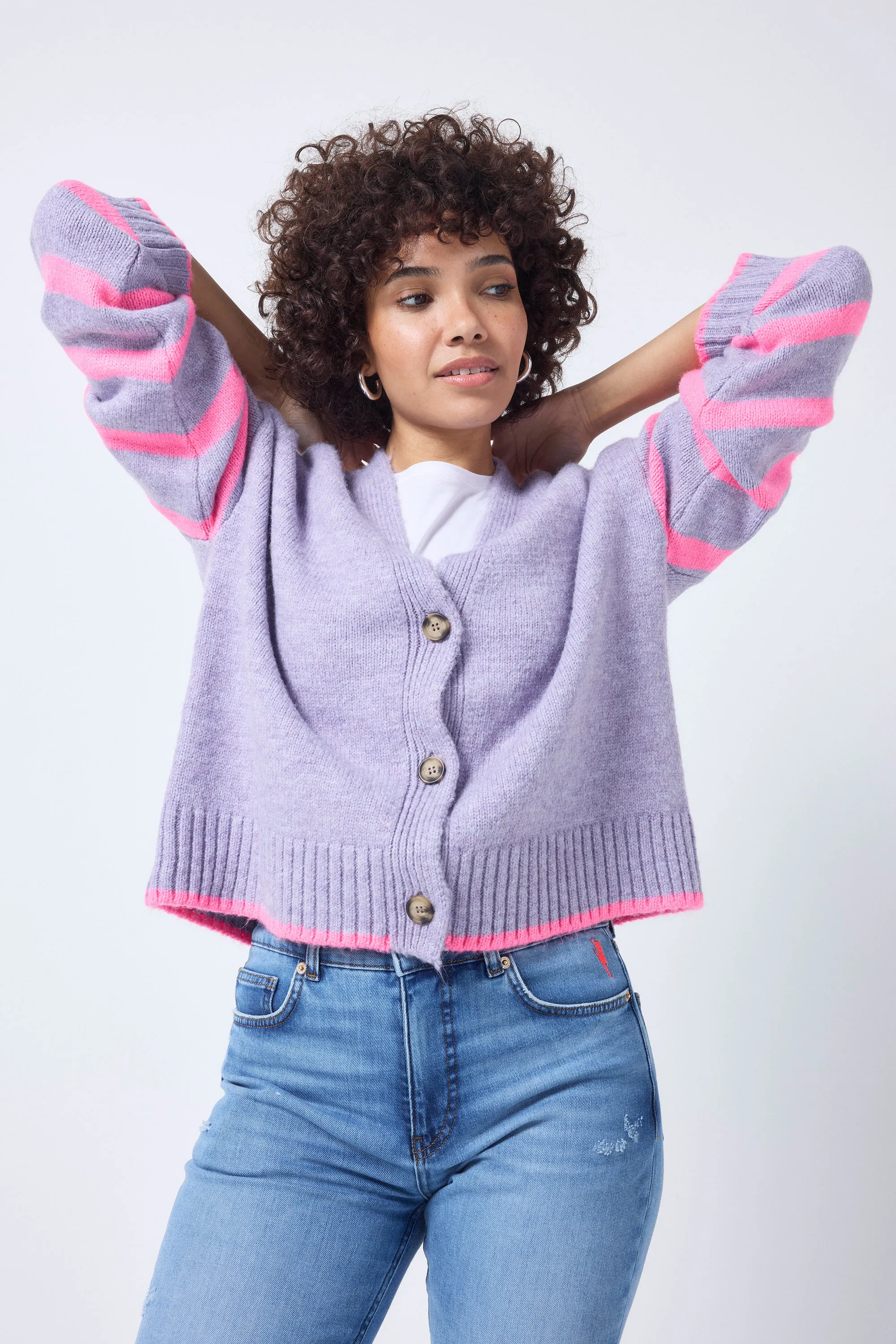 COMING SOON: Lilac and Neon Pink Stripe Cardigan