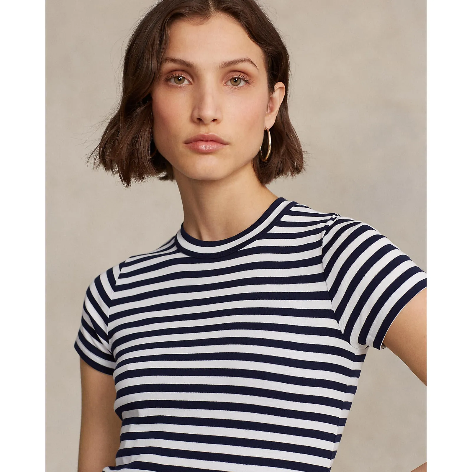 Cotton Crewneck Tee - Stripe - Cruise Navy/White