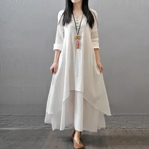 Cotton Linen Elegant Maxi Dress