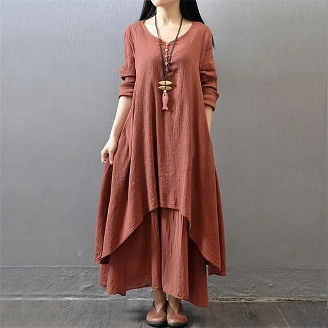 Cotton Linen Elegant Maxi Dress