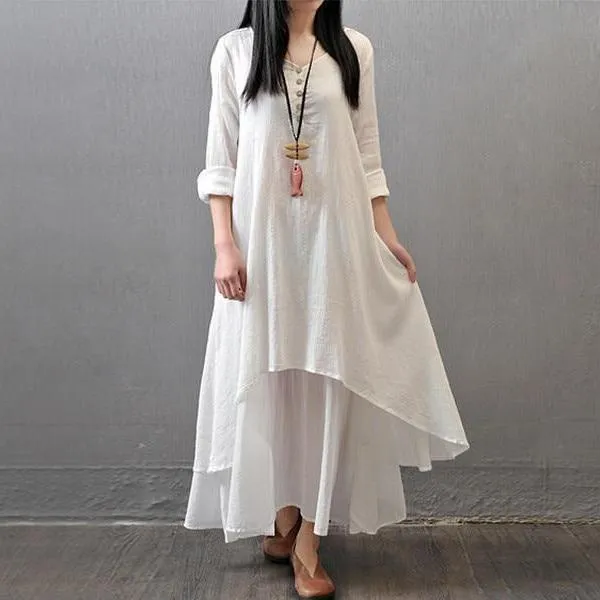 Cotton Linen Elegant Maxi Dress