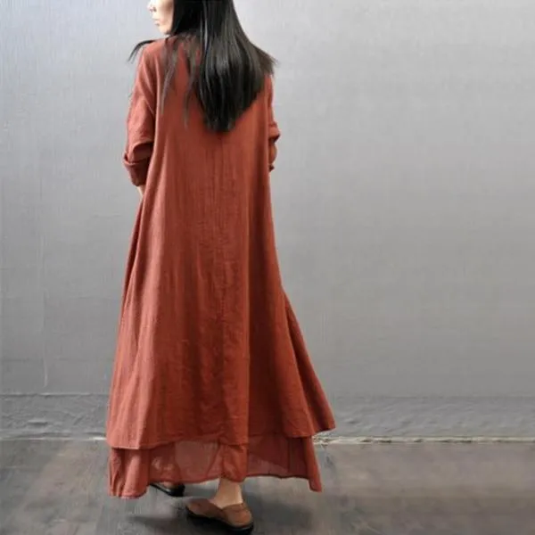 Cotton Linen Elegant Maxi Dress