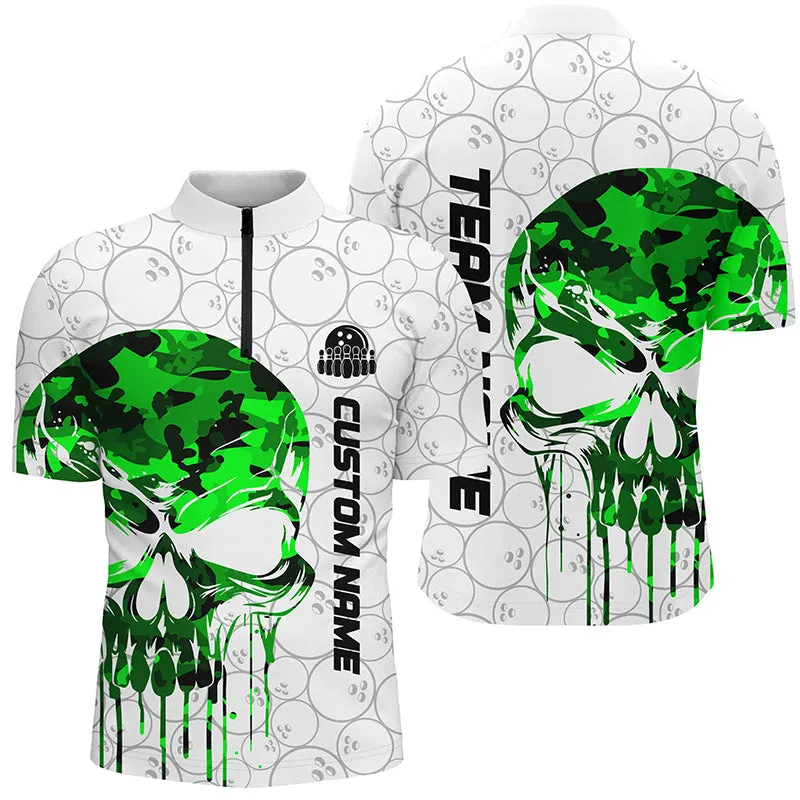 Custom Multi Color Camo Skull Bowling Quarter Zip Shirts Men Team Bowling Jerseys Bowling League Outfit