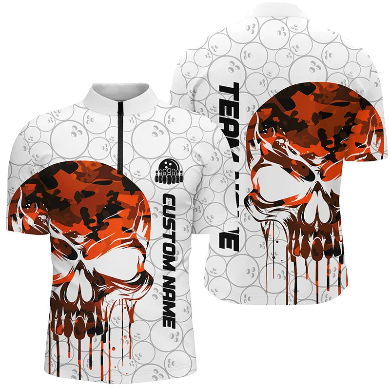 Custom Multi Color Camo Skull Bowling Quarter Zip Shirts Men Team Bowling Jerseys Bowling League Outfit