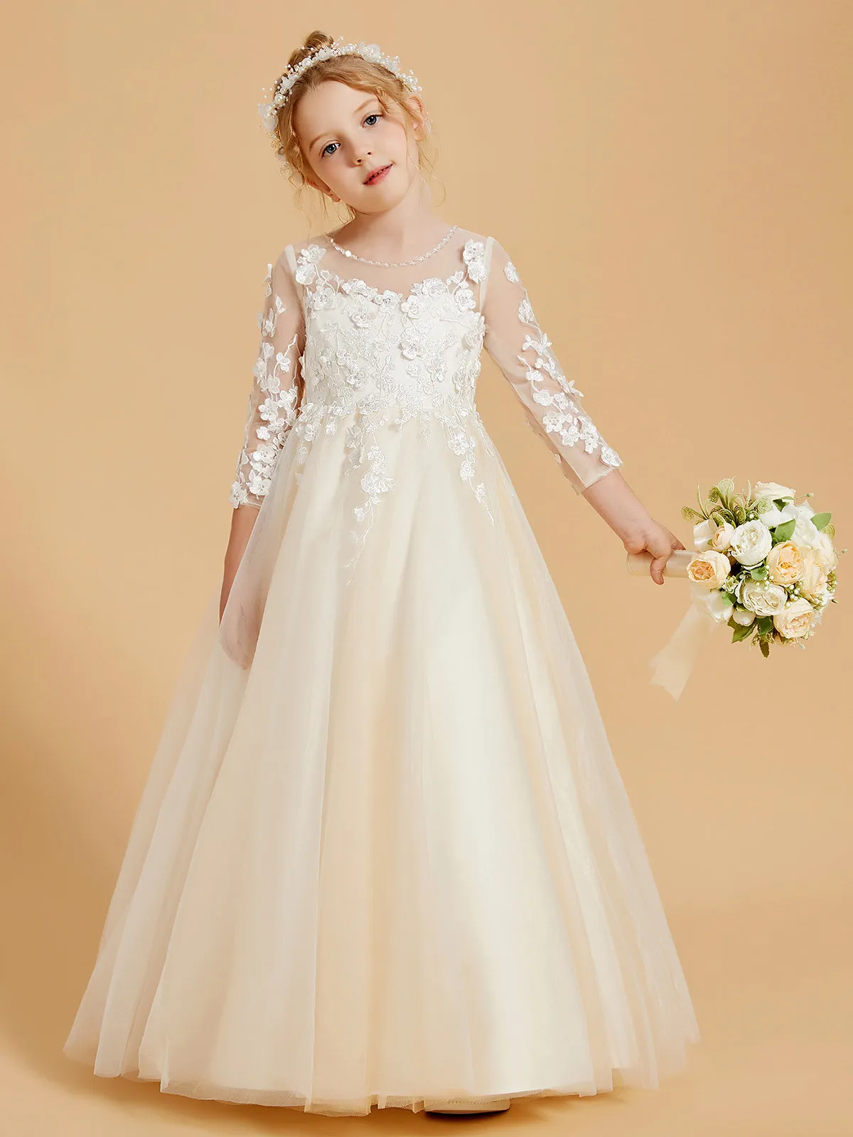 Elegant Long Sleeve Flower Girl Dresses with Applique Detail