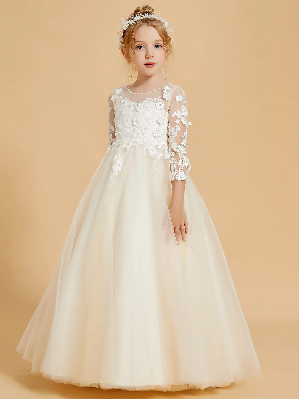 Elegant Long Sleeve Flower Girl Dresses with Applique Detail