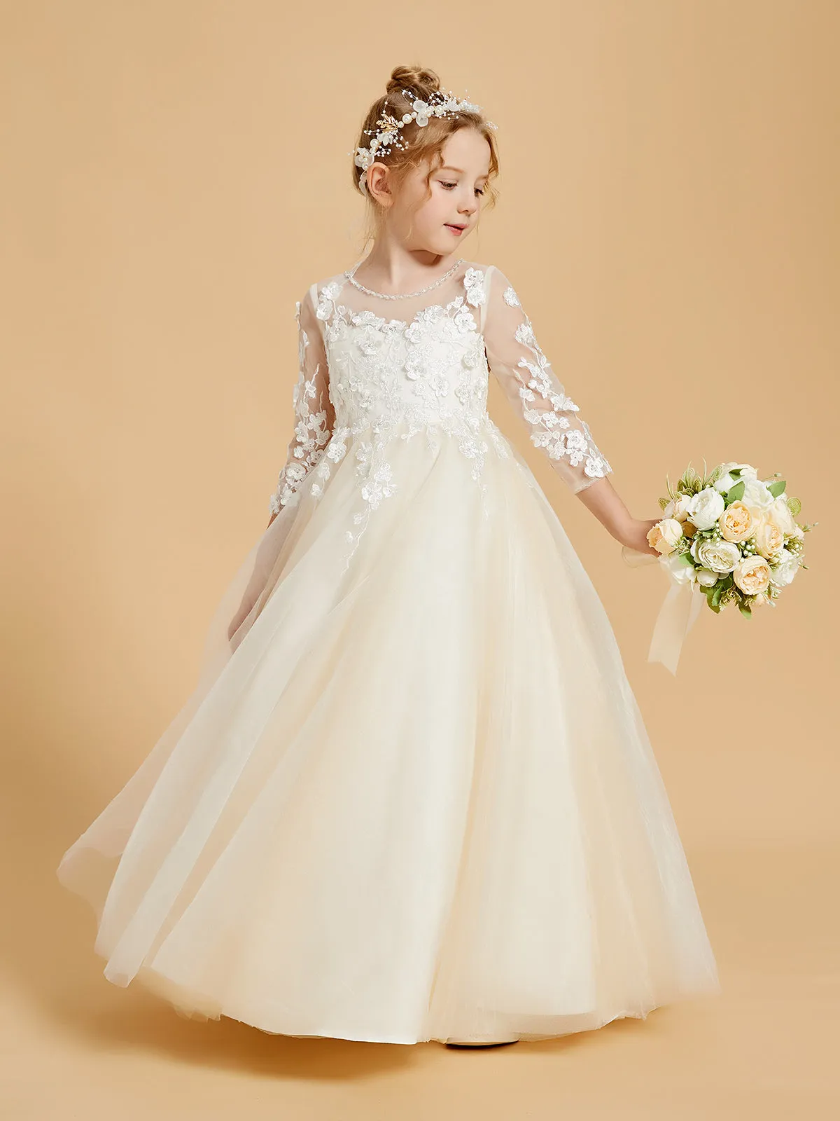 Elegant Long Sleeve Flower Girl Dresses with Applique Detail