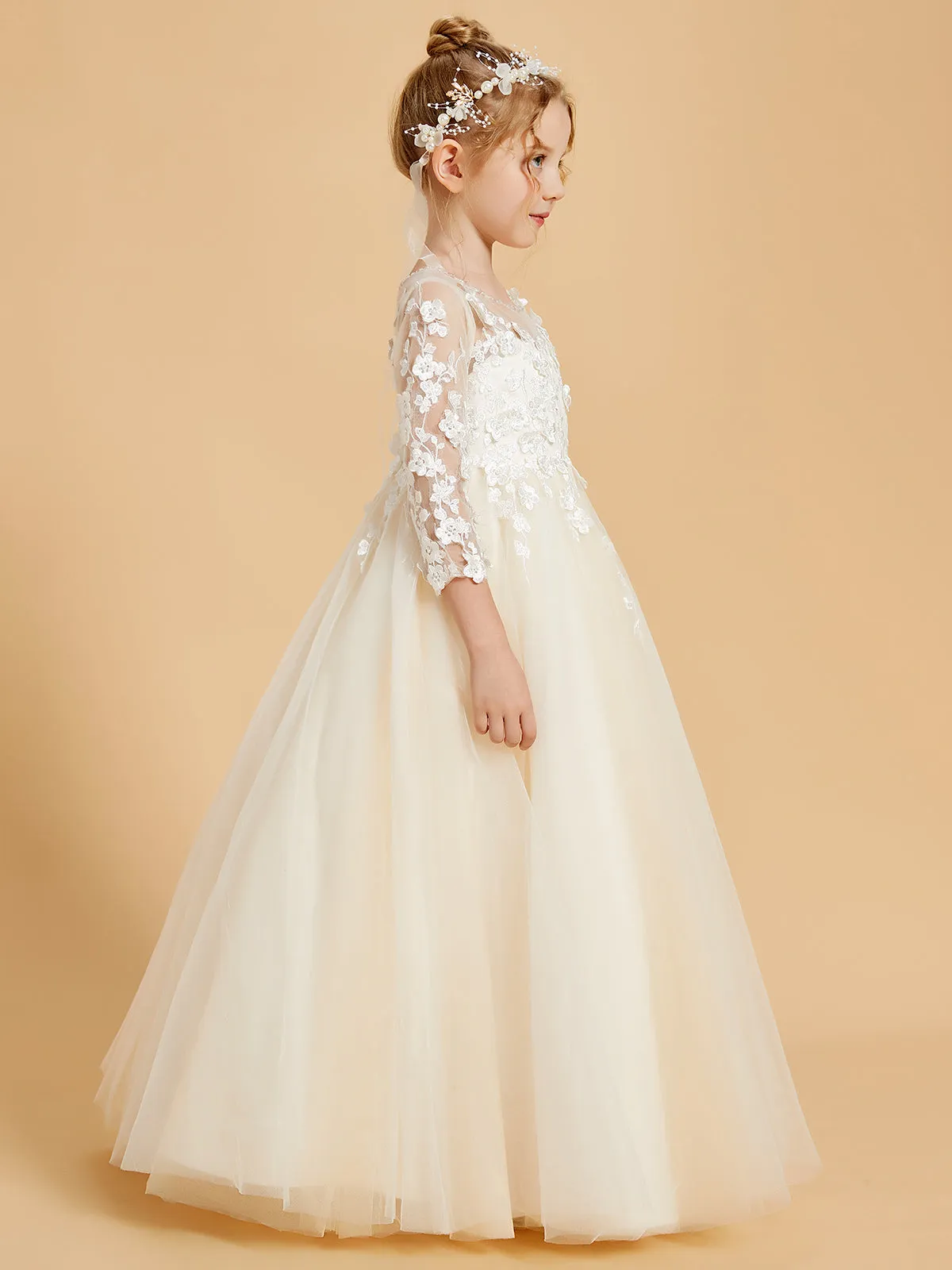 Elegant Long Sleeve Flower Girl Dresses with Applique Detail