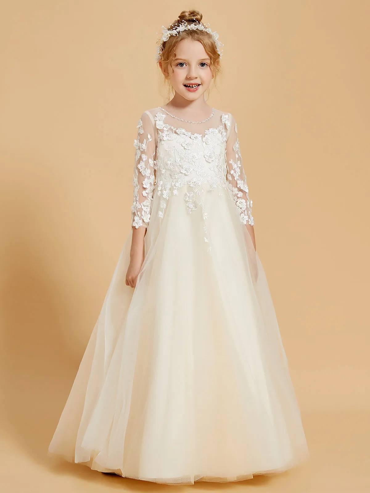 Elegant Long Sleeve Flower Girl Dresses with Applique Detail